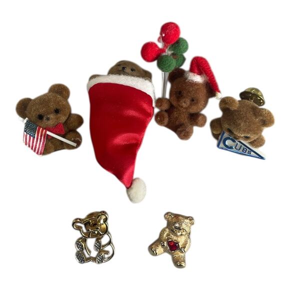 Vintage Lot Of 6 Miniature Bear Brooches - Picture 1 of 7